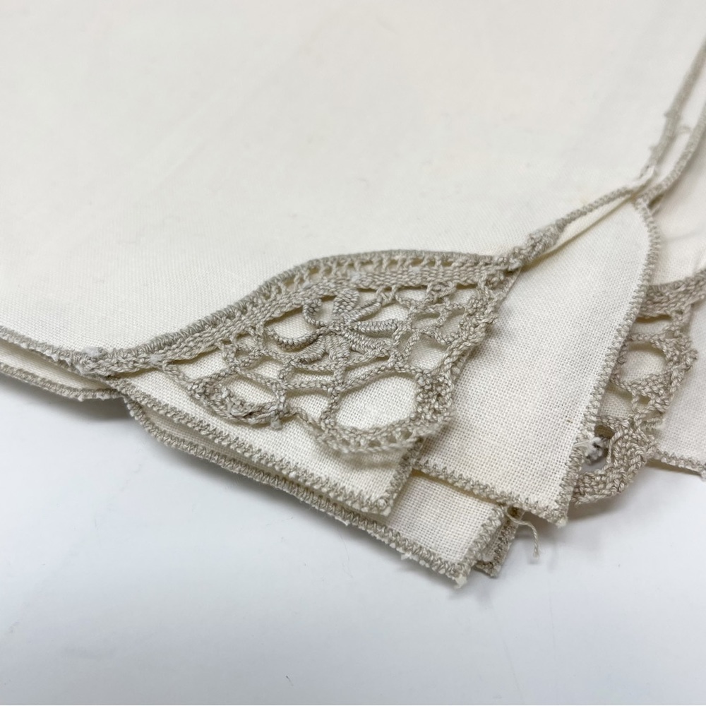 Set Of 4Vintage Cotton Cloth Table Napkins Crochet Lace Ivory Beige 16” X 16”